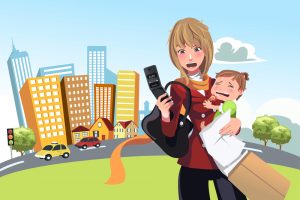 frazzled working moms juggle work with baby