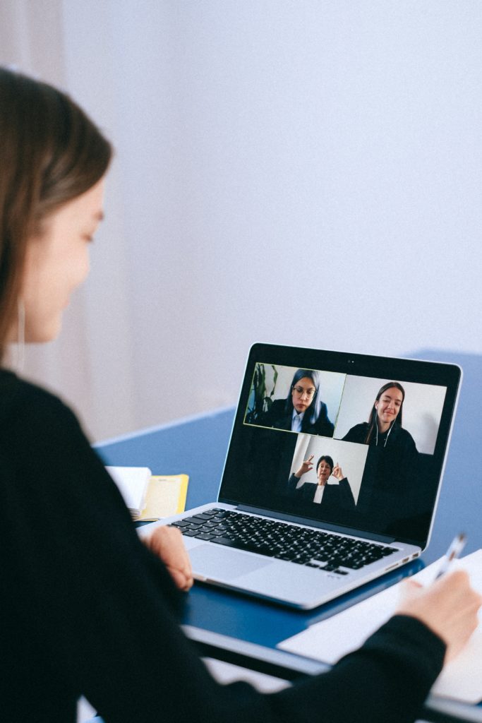 person on video call for work