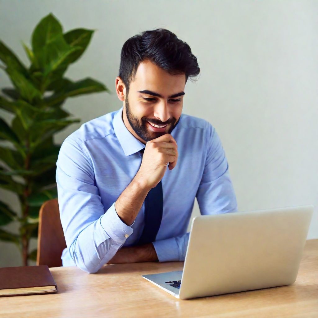 Man on video call using soft skills to supplement his ai skills