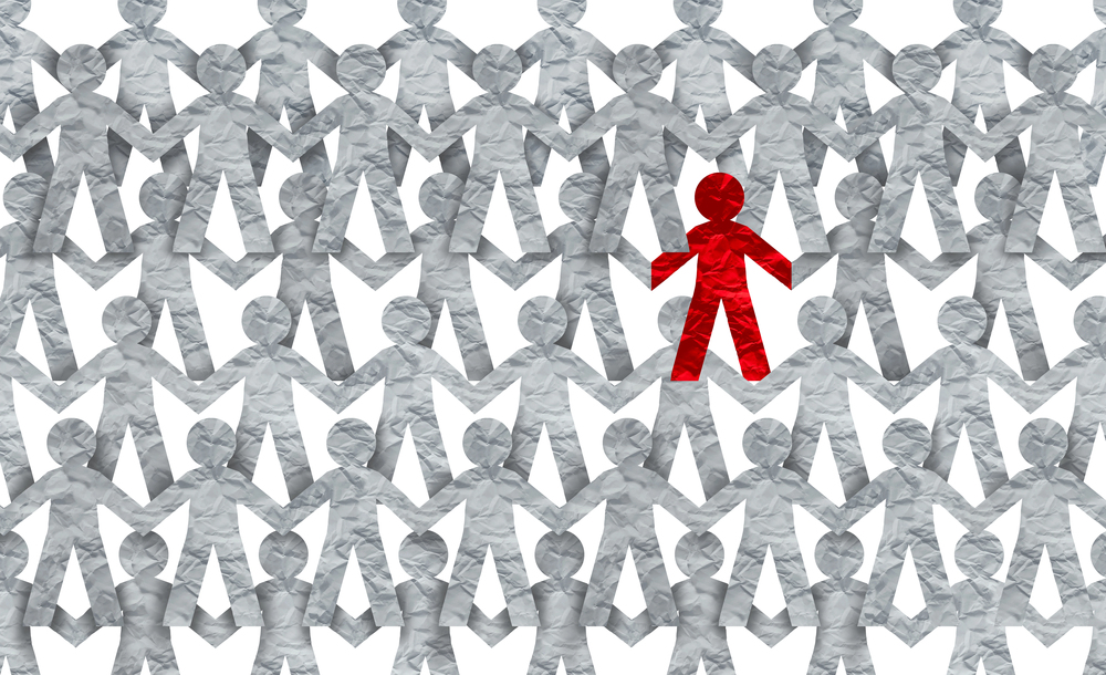 intersection of mental health and EDI - red figure among grey figures